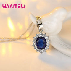 925 Sterling Silver Plated Princess Oval Zircon Jewelry Set – Necklace, Earrings & Ring