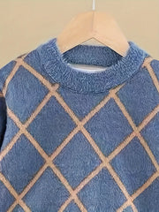 Boys' Sweater with Fleece Lining, Children's Faux Mink Sweater, New Autumn and Winter Pullover for Older Boys, Stylish for Boys