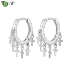 925 Sterling Silver Needle Fashion Cross Pendant Hoop Earrings for Women Vintage Gold Color Small Earrings Luxury Jewelry Gifts