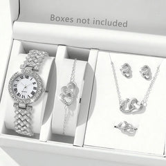 Luxury Women’s Diamond Steel Band Watch & Bracelet Set