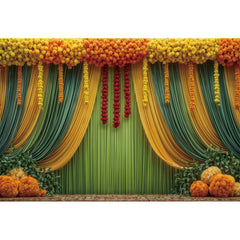 Indian Garlands Diwali Backgrounds Marigold Flowers Curtain Puja Ganpati Pooja Traditional Birthday Wedding Party Decor Backdrop