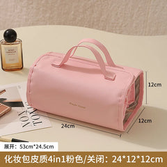Foldable Leather Travel Cosmetic Bag Large Capacity Portable Women Makeup Case Waterproof Toiletry Makeup Organizer Storage Bag