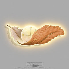 LED Feather Wall Clock Lamp – Home Decor Clock Light