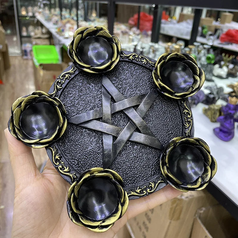 Crystal Ball Holder Astrology Pentacle Altar Plate Resin Tealight Holder Tray Witchcraft Altar Supplies Home Decor