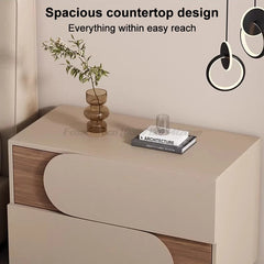 Cream Style Solid Wood Nightstand Mid Century Modern Bedside Table Large Storage Cabinet Luxury Aesthetic Bedroom Furniture Unit