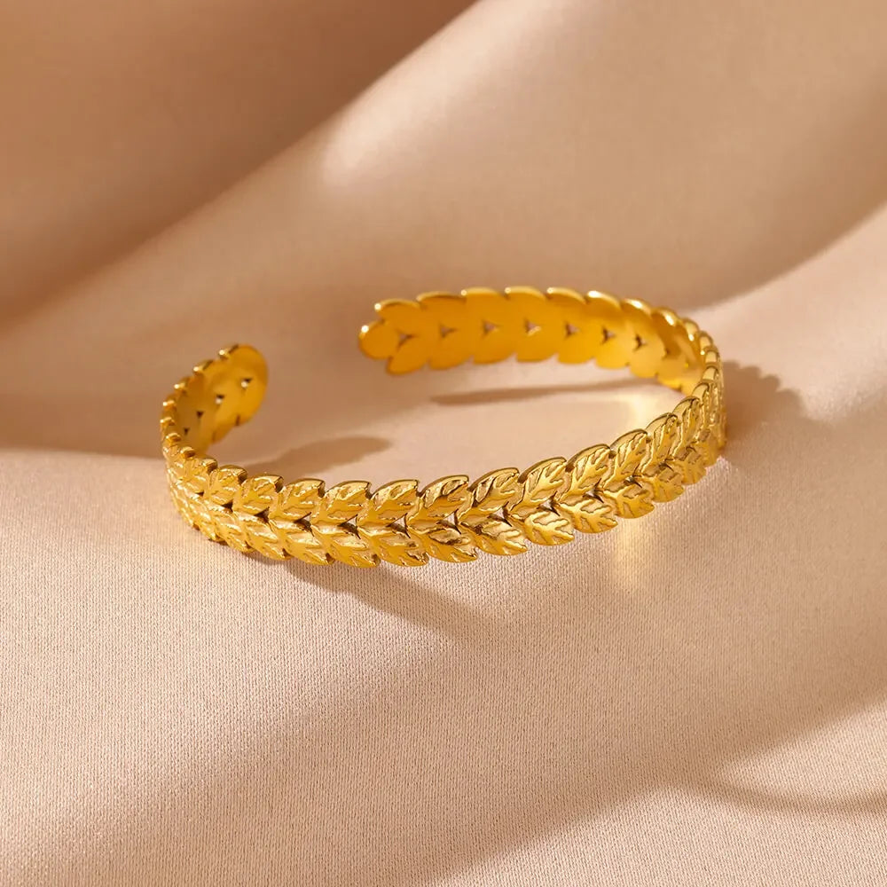 Wrinkle Texture Open Cuff Bracelet – Stainless Steel Bangle