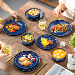 vancasso 12/24/36Piece Dinner set Black Blue Reactive Glaze Vertical edge Dinnerware set with 4PCS Dinner Plate/ Dessert/Bowl