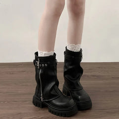 Winter Women Biker Boots Fashion Belt Buckle Ladies Elegant Platform Flats Short Booties Casual Women's Knight Booties Shoes