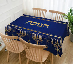 Hanukkah Menorah Rectangle Tablecloth Hebrew Jewish Chanukah Party Decor Star of David Table Cover Washable Kitchen Dining Table