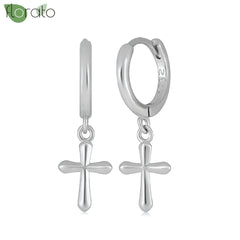 925 Sterling Silver Needle Fashion Cross Pendant Hoop Earrings for Women Vintage Gold Color Small Earrings Luxury Jewelry Gifts