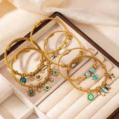 ANENJERY 316L Stainless Steel Colorful Eyes Heart Beads Drip Oil Pendant Bracelet for Women Men Personality Fashion Jewelry Gift