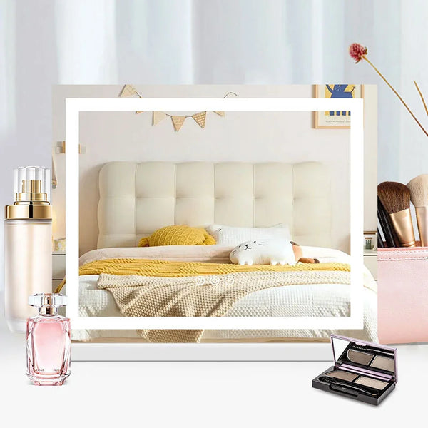 Contemporary Tabletop Vanity Compact Cosmetic Mirror with LED Light Strip-50x42cm, Large Hollywood-Inspired Rectangular Lighted
