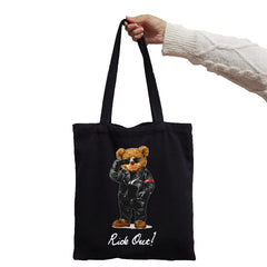 Black White Bear Print Shopper Tote for Women