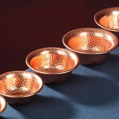 Nepalese Handmade Copper Water Offering Bowl - Buddhist Altar Ritual Tool with Hammered Texture -Crystal Serving Tray Bowl