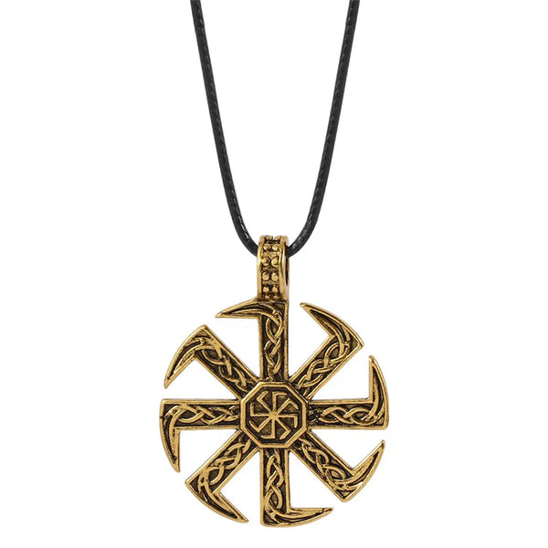 Likegreat Slavic Kolovrat Symbols Necklace for Men Pagan Sun Wheel Talisman Amulet Link Chain Pendants Religious Jewelry