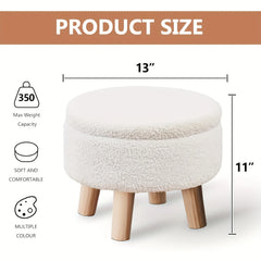Velvet Round Ottoman with Wood Legs Multifunctional Footrest