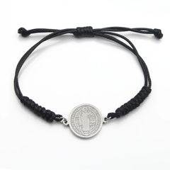 Catholic Religious Belief St. Benedict Cross Stainless Steel Bracelets Manual Chinese Knot Bracelets Men Adjustable Jewelry Gift