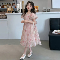 Girls Dress 2025 Summer New Little Kid Western Style Princess Fashion Dress Casual Catwalk Avant-garde Design 10 To 12 Years Old