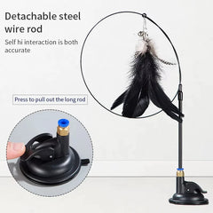 Interactive Cat Toy Handfree Cat Stick Kitten Playing Teaser Wand Toy Suction Cup Feather Wand Pet Supplies Simulation Feather Pet Shop