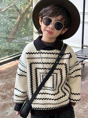 Korean Style Polo Collar Children's Sweater Retro Style Boys' Spring and Autumn Baby Knitwear Turn-Down Collar Trendy