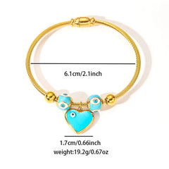 ANENJERY 316L Stainless Steel Colorful Eyes Heart Beads Drip Oil Pendant Bracelet for Women Men Personality Fashion Jewelry Gift