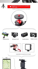 MT-08 Mini Extendable Desktop Tripod Handheld Photography Bracket Stand w/ Flexible Ballhead 1/4 Inch Screw Mount for Selfie