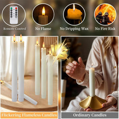 6Pcs Flameless Taper Candles with Holder & Remote LED Candlesticks Battery Operated Flickering Window Candle for Christmas Decor