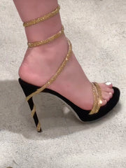 Shoes Summer New Water Diamond Serpentine Wrapped Sandals for Women with One Belt Thick Bottom Waterproof Platform High Heels