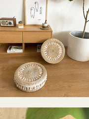 Nordic Round Woven Ottoman Small Mobile Footrest Stool