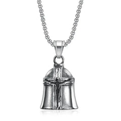 Vintage Christian Jesus Cross Bell Pendant Motorcycle Bell Necklace Punk Biker Religious Exorcist Lucky Jewelry for Men's