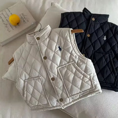 Autumn Winter Children Boys Girls Fleece Vest Solid Cotton-Padded Waistcoats Baby 2-10Y Solid Color Thicken Warm Outerwear  Kids