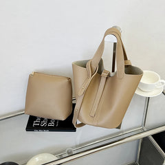 2-Piece PU Leather Tote & Crossbody Bag Set for Women