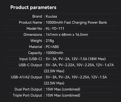 KUULAA Power Bank 10000mAh 22.5W PD Fast Charging Portable Charger External Battery For iPhone 17 16 15 Samsung Huawei Powerbank
