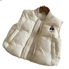 Children's Cotton Waistcoat Boys 2025 Winter Baseball Collar Vest Jacket Baby Keep Warm Sleeveless Jacket Girls Embroidery Top
