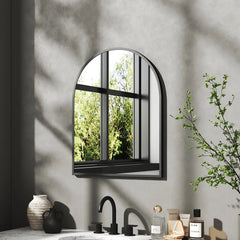 【Breeins】Arched Wall Mirror in Black Aluminum Alloy Frame Bathroom Decoration Home Decor Mirror Art