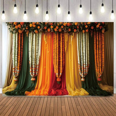 Indian Marigold Curtain Photography Background Puja Ganpati Pooja Traditional Wedding Birthday Party Home Decor Photo Backdrop