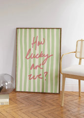 How Lucky Are We Pink Red Striped Wall Art Positive Inspirational Quote Poster Canvas Prints for Modern Living Room Home Decor