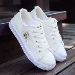 2024 Spring Summer Women Canvas Sneaker Low Top Denim Sneakers Ladies Lace-Up Flat Canvas  Board Shoes Female Flat Shoes