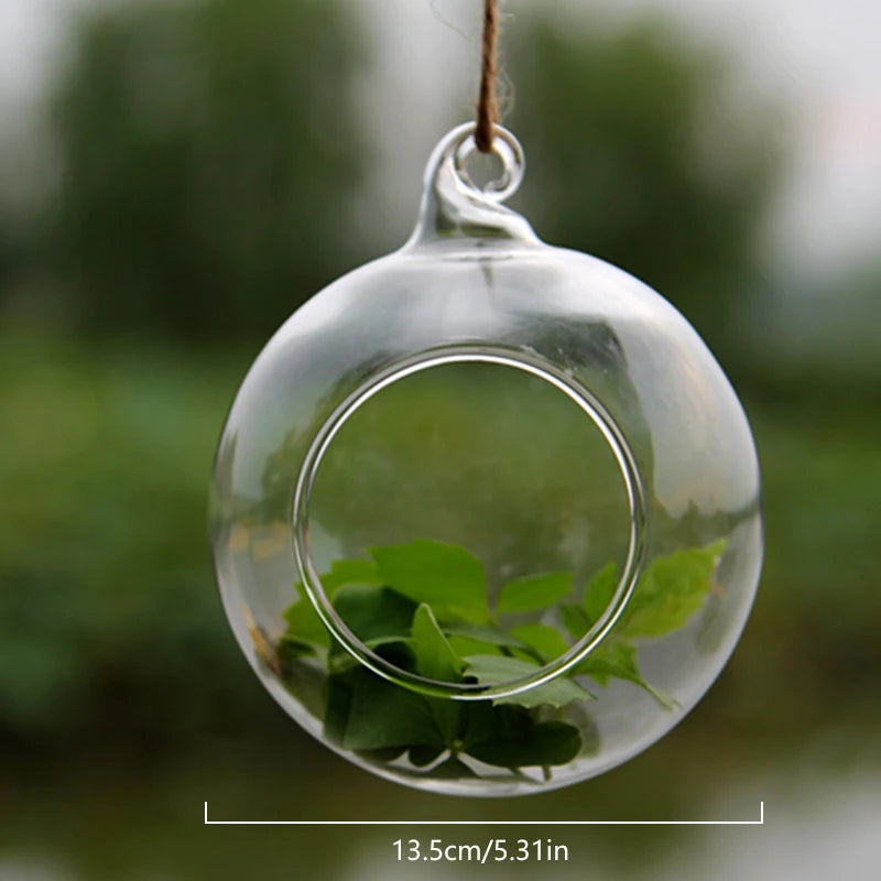 8/10/12/13.5Cm Transparent Glass Candle Holder Flower Hanging Ball Vase Terrarium Tea Light Candlestick Home Wedding Party Decor
