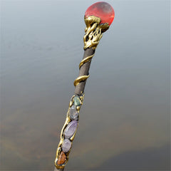 Witch Natural Crystal Wood Wand Amethyst Altar Spells Wizard Princess Fairy Magic Wands Ritual Tool Adornment Handmade Jewelry