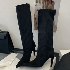 Aneikeh Fashion Winter Pointed Toe Knee-High Women Boots Thin Heels Shoes Female Punk Long Booties Zapatos De Muje