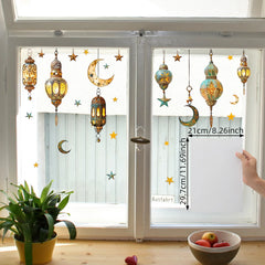 Ramadan Stars Moon Window Sticker Lantern Festival in The Middle East Glass Decorative Stickers Electrostatic Window Stickers