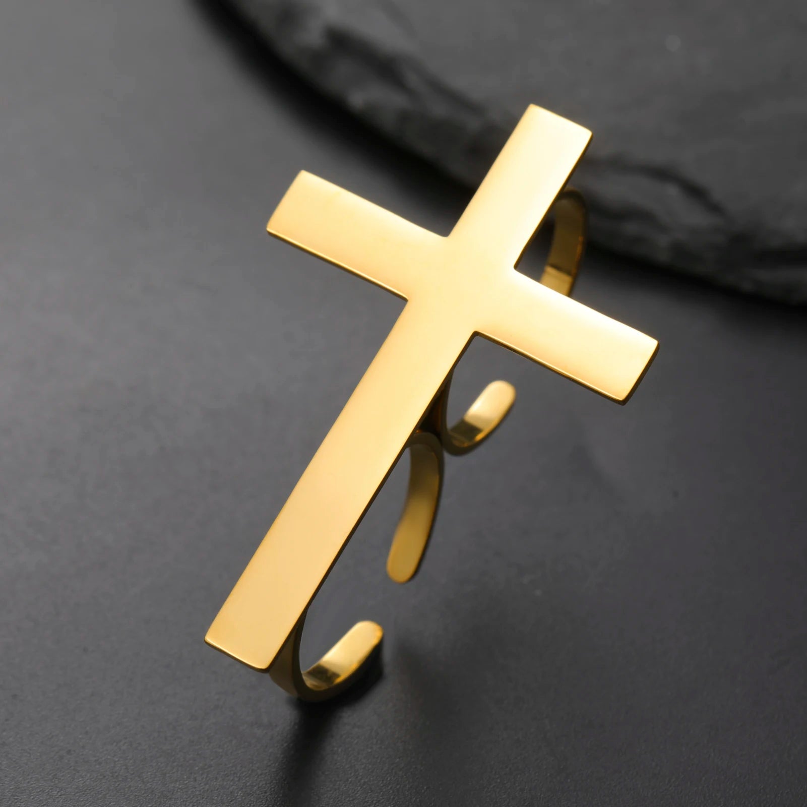 Cross Personalized Name Finger Ring Custom Gift For Woman Men Gold Color Stainless Steel Jesus Christian Amulet Talisman Jewelry