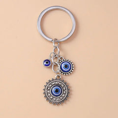 Aihua Lucky Eye Alloy Fatima Hand Keychain Heart Glass Bead Blue Turkish Evil Eye Key Chain Car Keyring for Women Men Jewelry