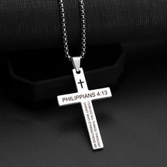 Christian Bible Verse Cross Pendant Necklace Stainless Steel Religious Scripture Prayer Jewelry Gifts