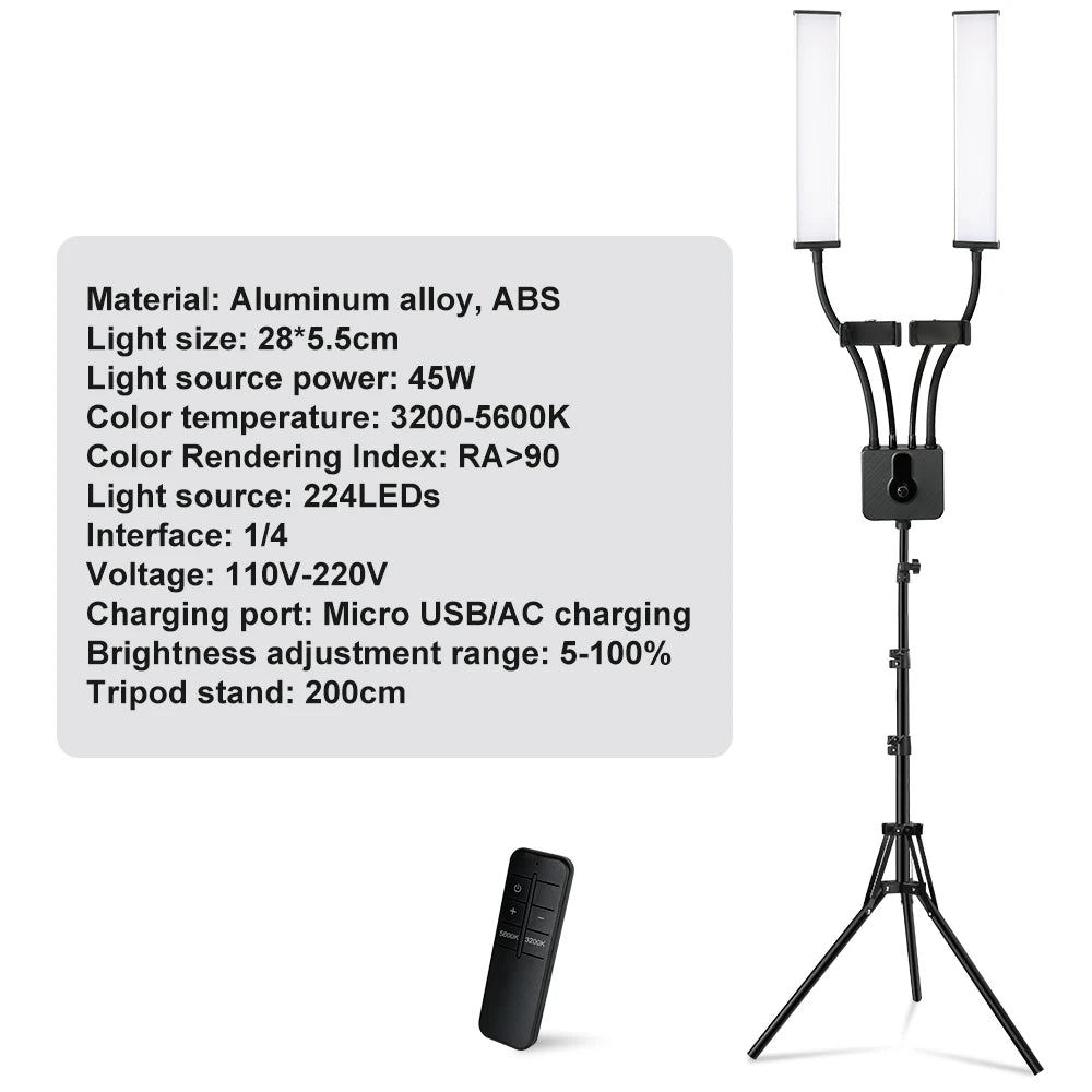 Led Ring Lash Light Double Arms LED Fill Beauty Light With 200cm Tripod For Make up Video Eyelash Photographic Selfie Lighting