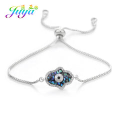 Juya 18K Real Gold Plated Adjustable Chains Multicolor Zirconia Hamsa Fatima Enamel Greek Evil Eye Charms Bracelets For Women