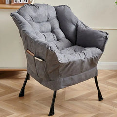 Costway Modern Polyester Fabric Lazy Chair Single Corner Sofa Chair W Side Pocket Beige Living Room Furniture
