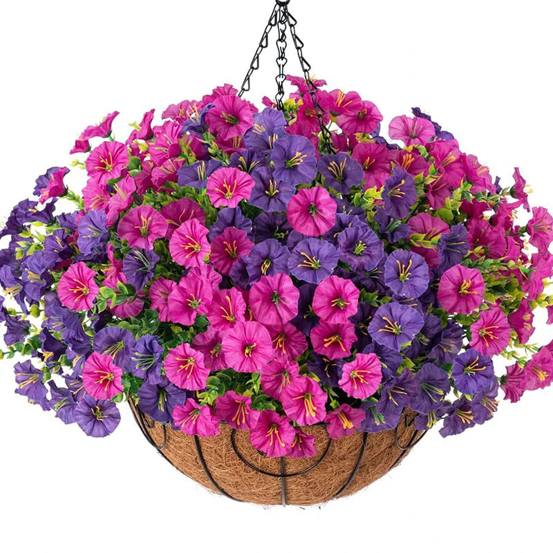 4Bundles Artificial Flowers Fake Silk Morning Glory Flower Eucalyptus Plants UV Resistant Garden Summer House Outdoor Decoration Home Decor, Plants & flowers