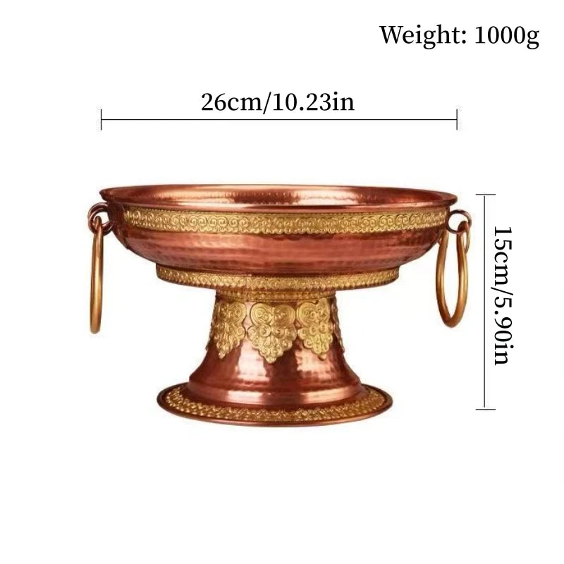 Tibetan-Style Fruit Tray Nepal Altars Platter,Engraving Pisces Hammer Texture Copper Tray,Buddhist Item Holy Plate Decoration